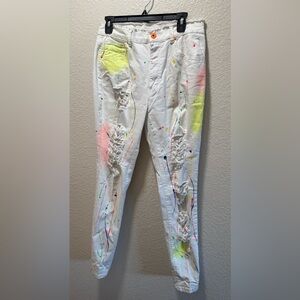 Red Fox Denim White Distressed Splatter Paint Jeans- Junior Size 17